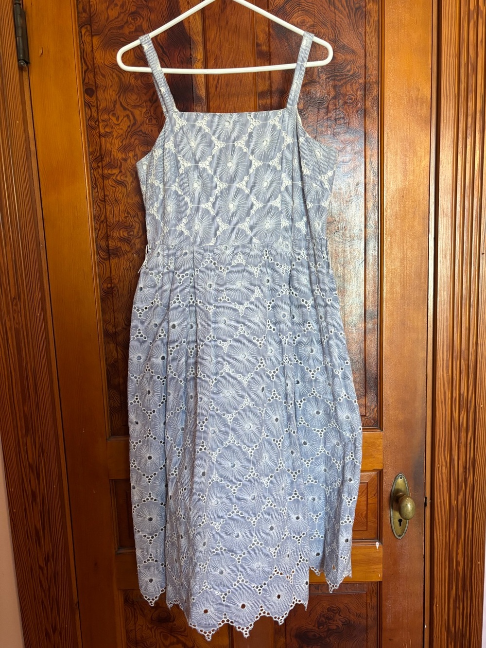 Antonio Melani Light Blue Eyelet Midi Sundress with Square Neck. Size 10